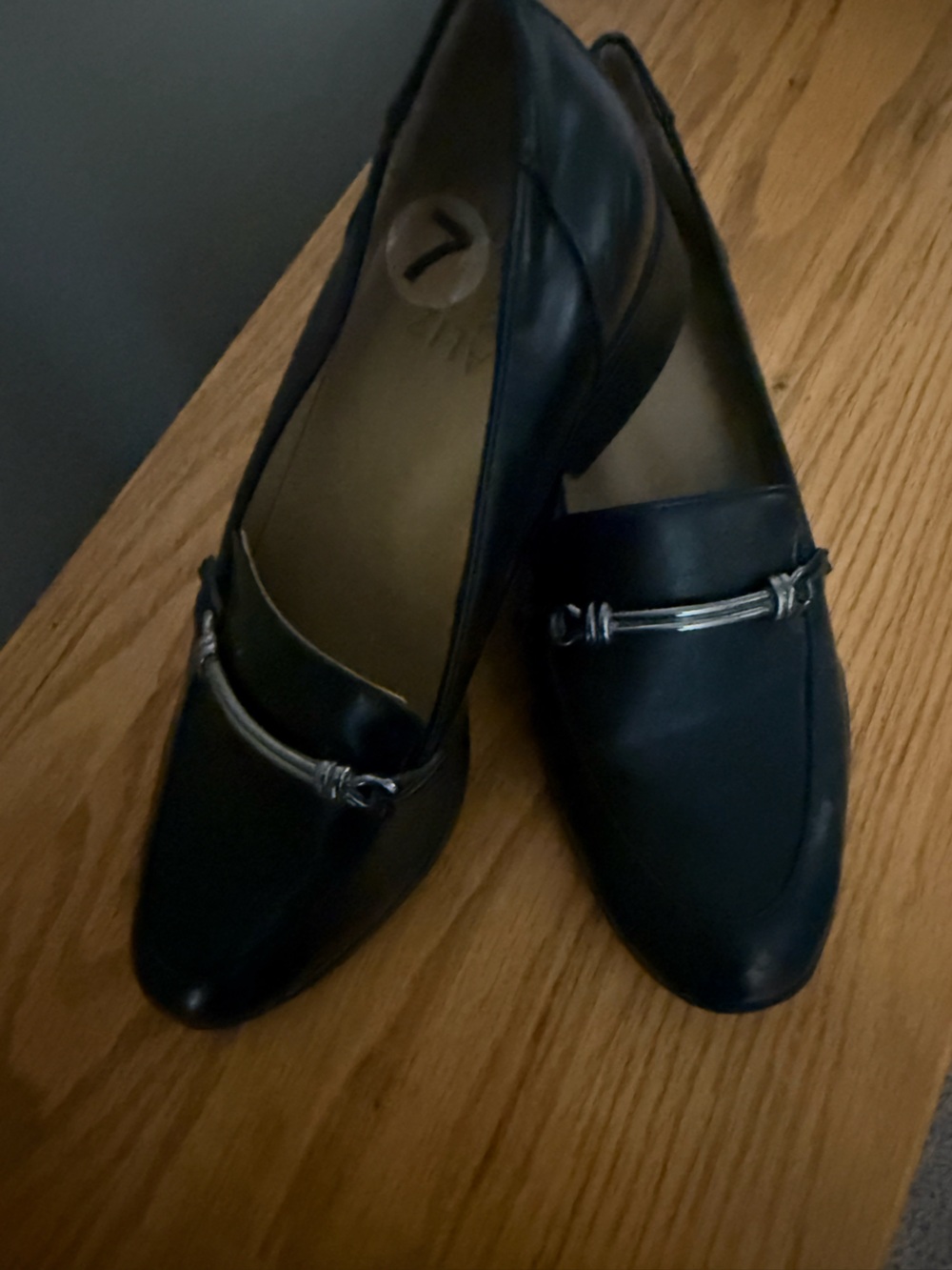 Naturalizer Black Leather Women's Loafers with Silver Accent